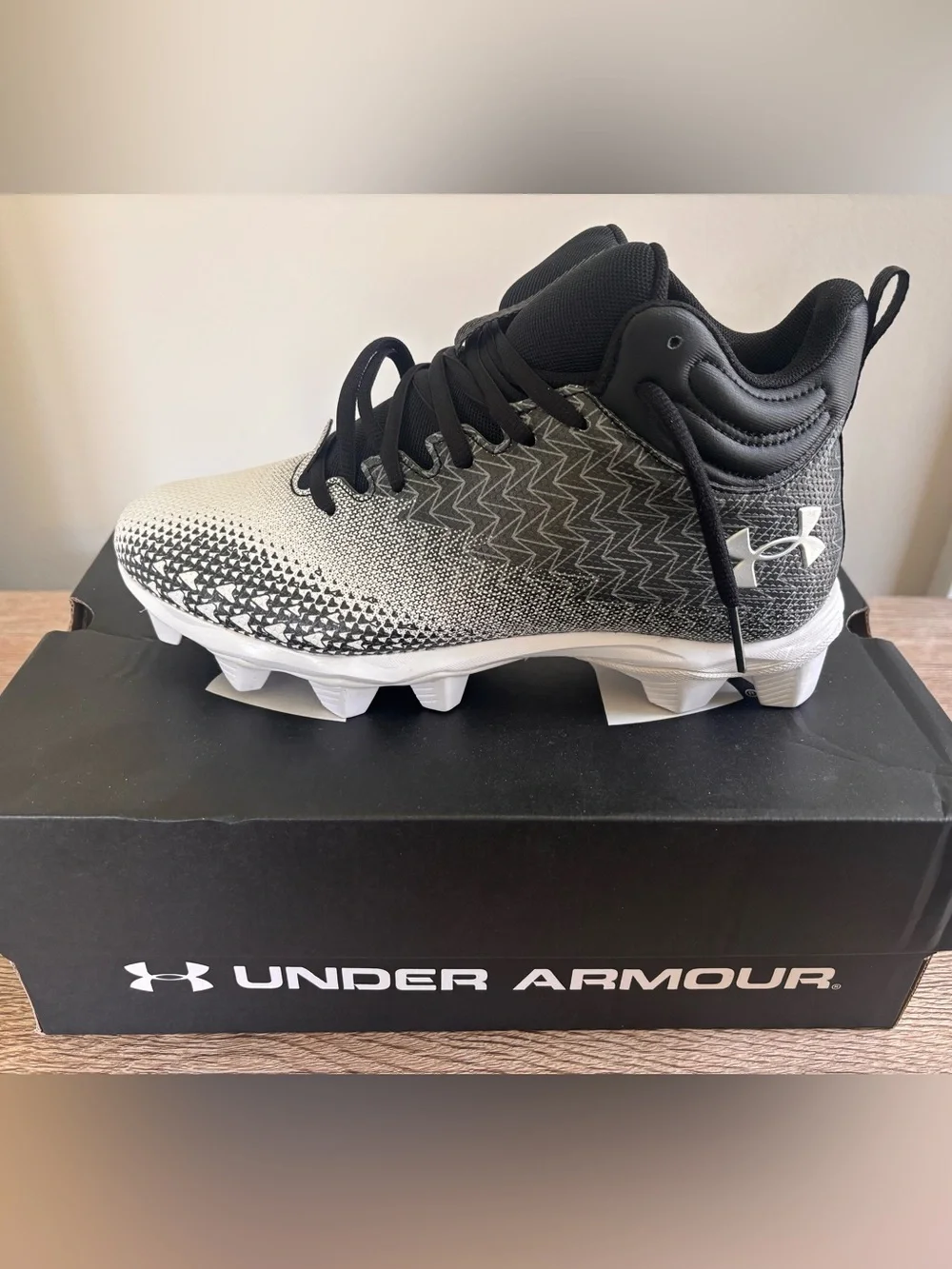 Under Armour Black & White Kids Football Cleats - Lightweight Grip